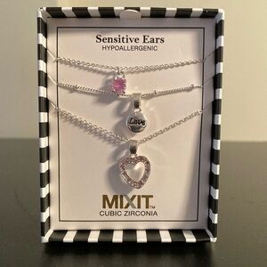 Mixit Silver and Pink Layered Necklace Set